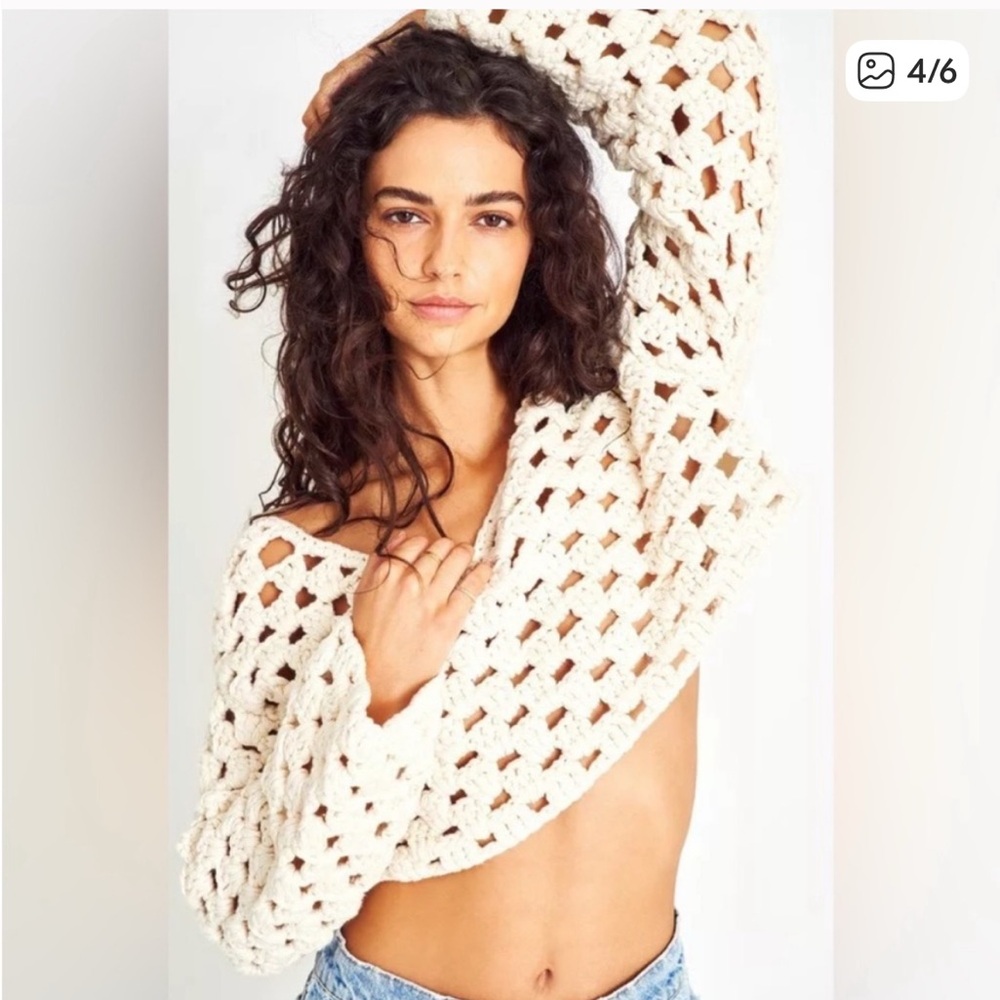 LoveShackFancy Keely cropped crochet sweater size small